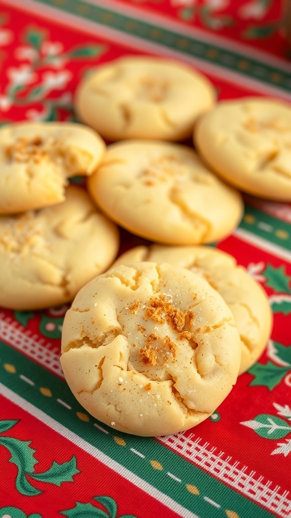 Eggnog cookies with nutmeg on a festive red and green tablecloth