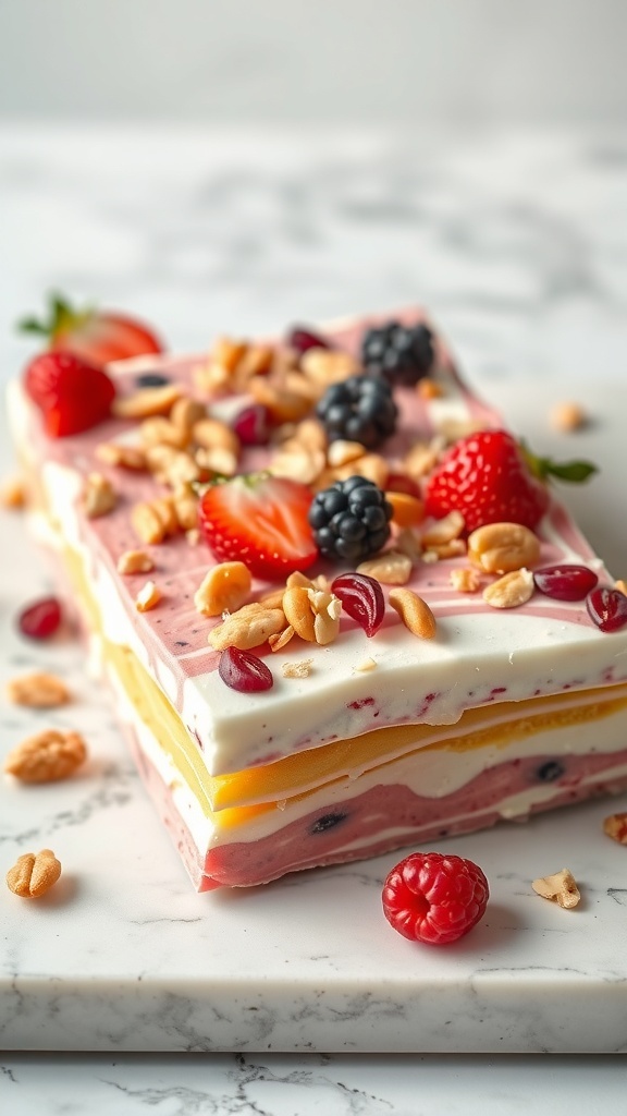 Frozen yogurt bark topped with berries and nuts