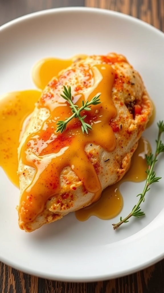 Honey mustard glazed chicken breast on a plate