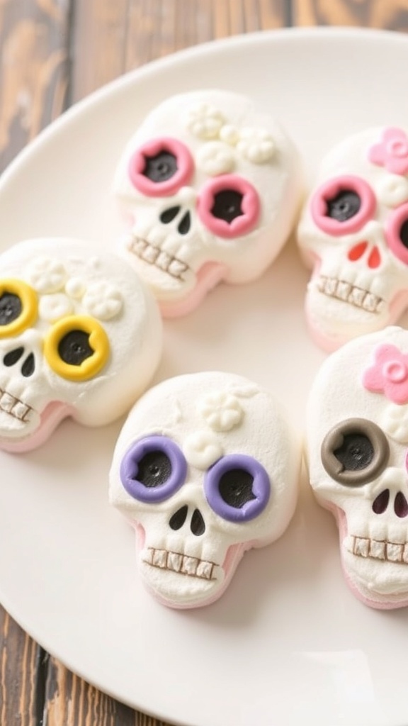 Decorative marshmallow skulls with pink and black icing