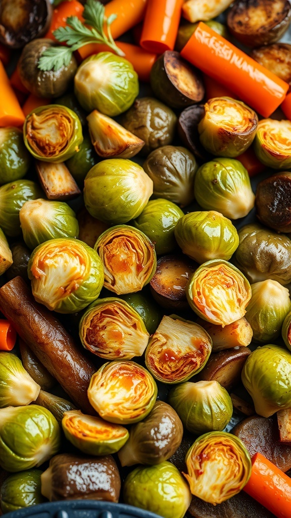Maple-glazed Brussels sprouts with roasted carrots and pecans