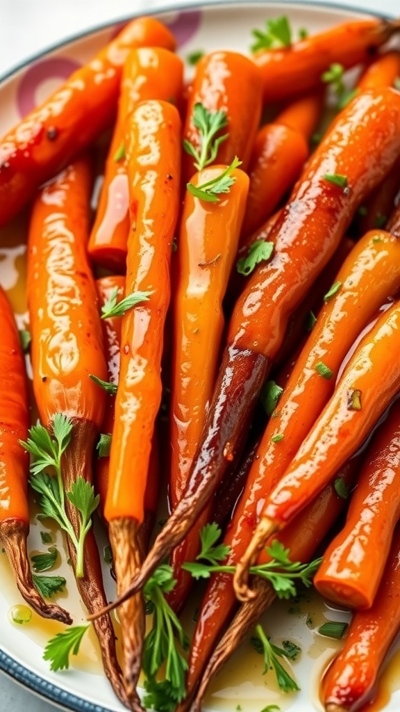 A plate of maple glazed carrots garnished with parsley.