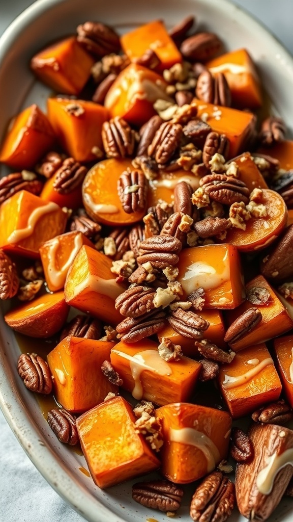 Maple roasted sweet potatoes with pecans