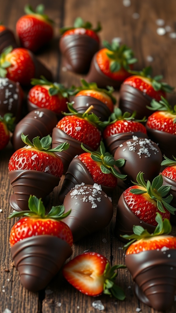 Milk chocolate covered strawberries with sea salt