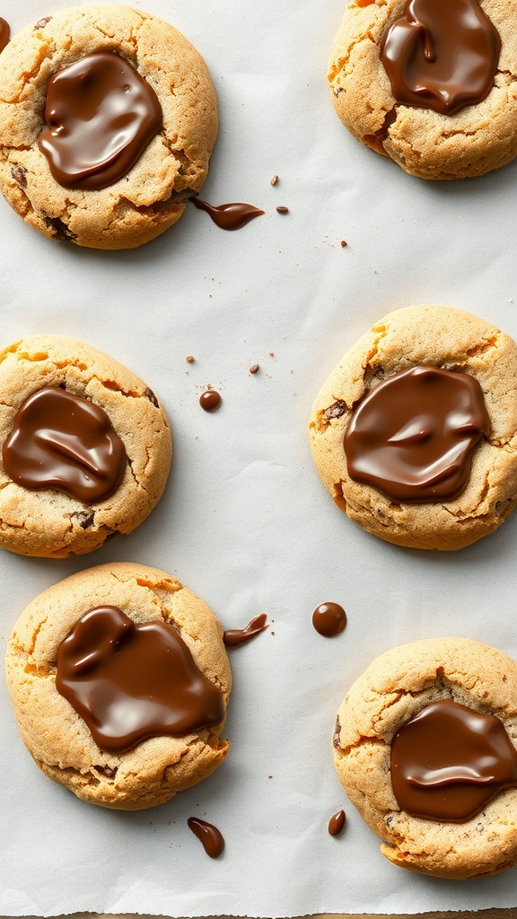 Nutella-stuffed cookies with melted chocolate on top