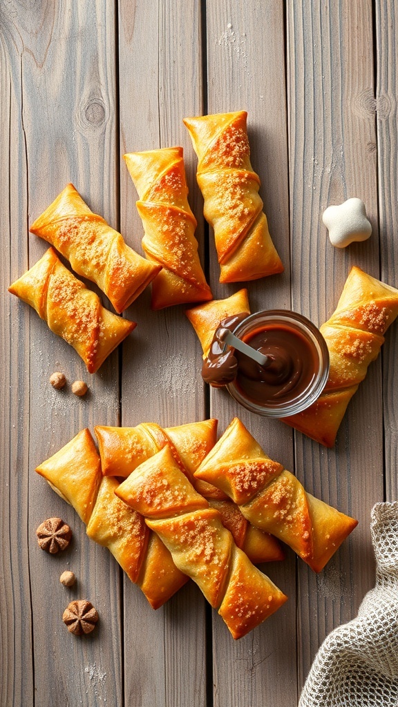 Nutella Puff Pastry Palmiers arranged on a wooden surface with a jar of Nutella