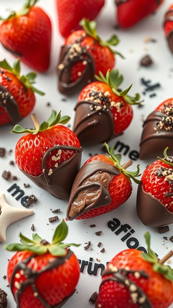 Nutella stuffed chocolate covered strawberries arranged beautifully