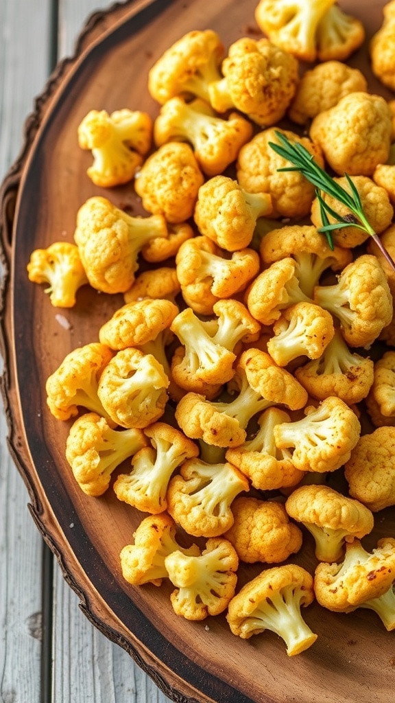 A platter of Parmesan roasted cauliflower, golden and crispy, garnished with parsley.