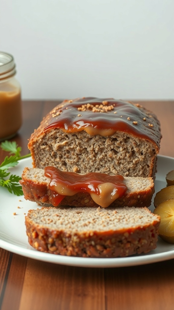 Peanut Butter and Jelly Meatloaf with slices showing jelly inside