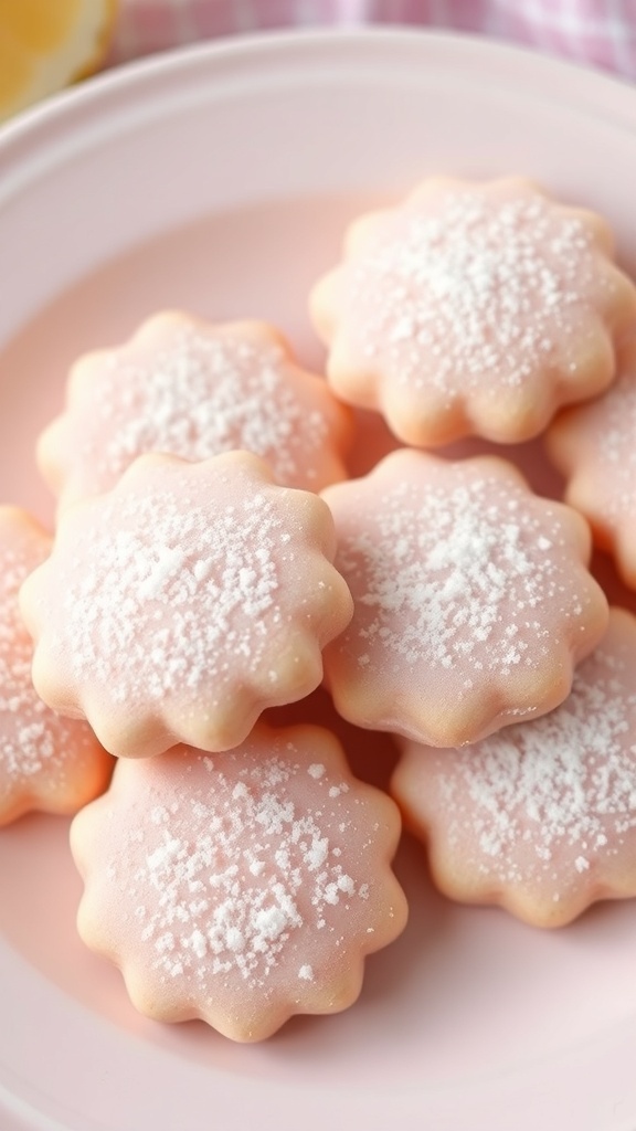 Pink lemonade cookies decorated with sugar sprinkles on a pink plate