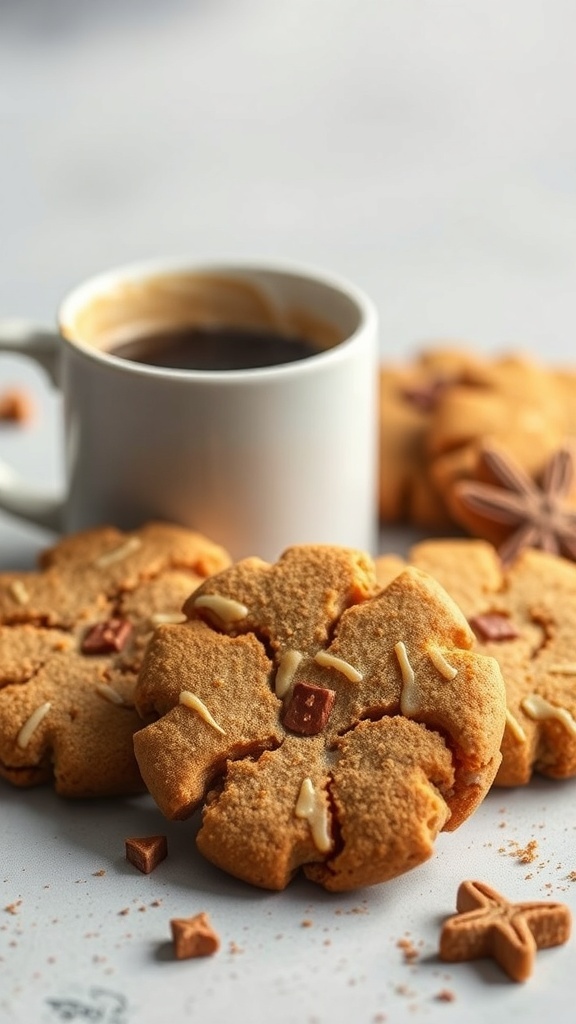 Pumpkin spice latte cookies with a cup of coffee