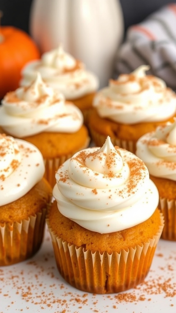 Pumpkin spice muffins topped with cream cheese frosting