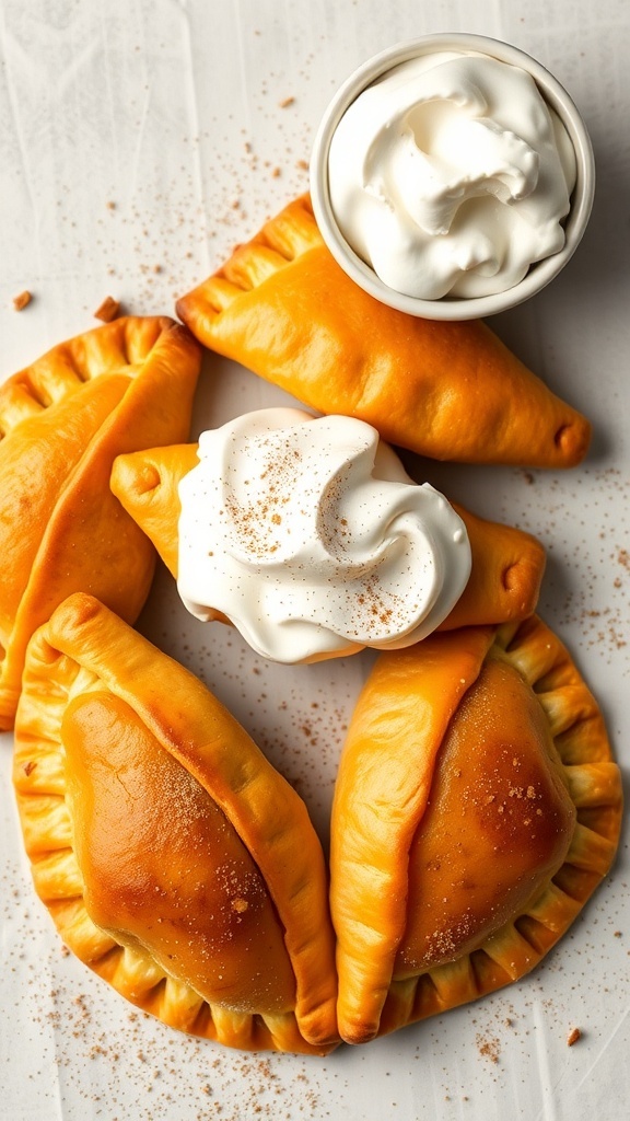 Pumpkin spice puff pastry turnovers with whipped cream on the side