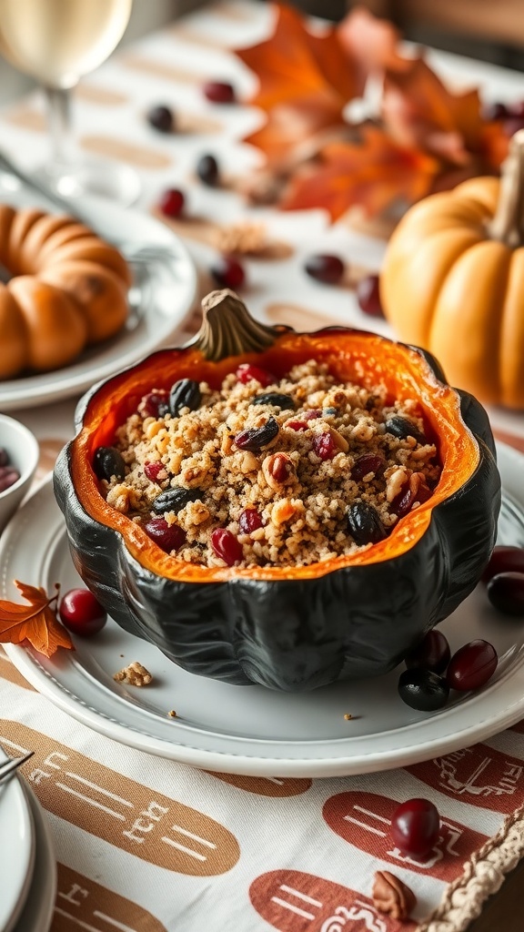 Quinoa stuffed acorn squash with cranberries and walnuts