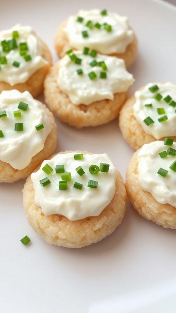 Rice cakes topped with cottage cheese and chives