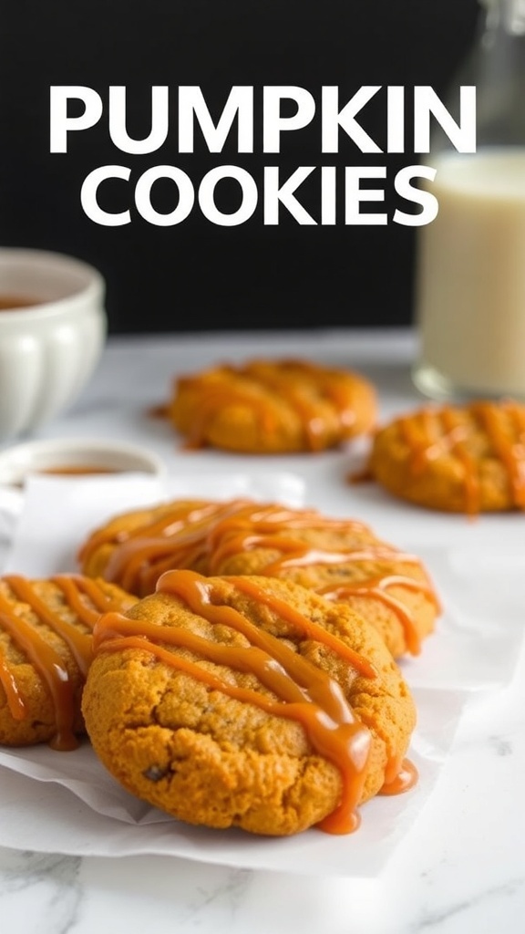 Delicious pumpkin cookies drizzled with salted caramel sauce