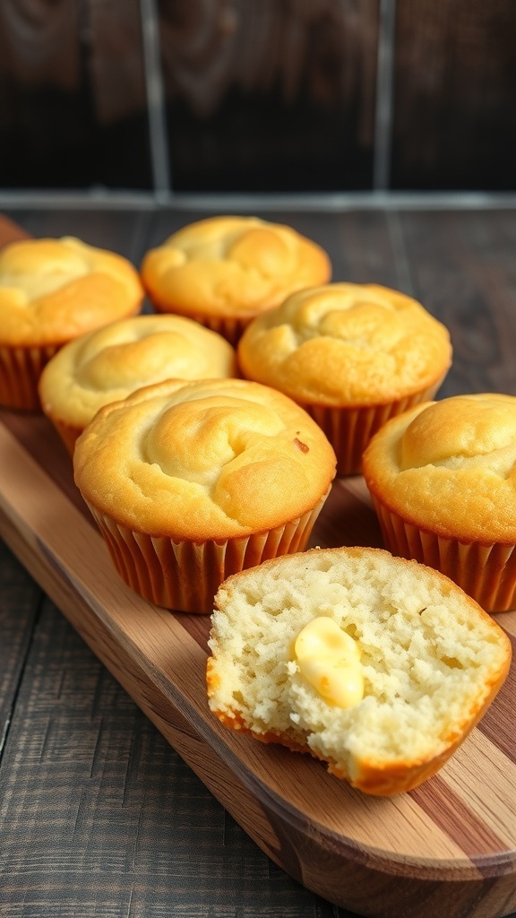 Savory cheese muffins on a wooden platter