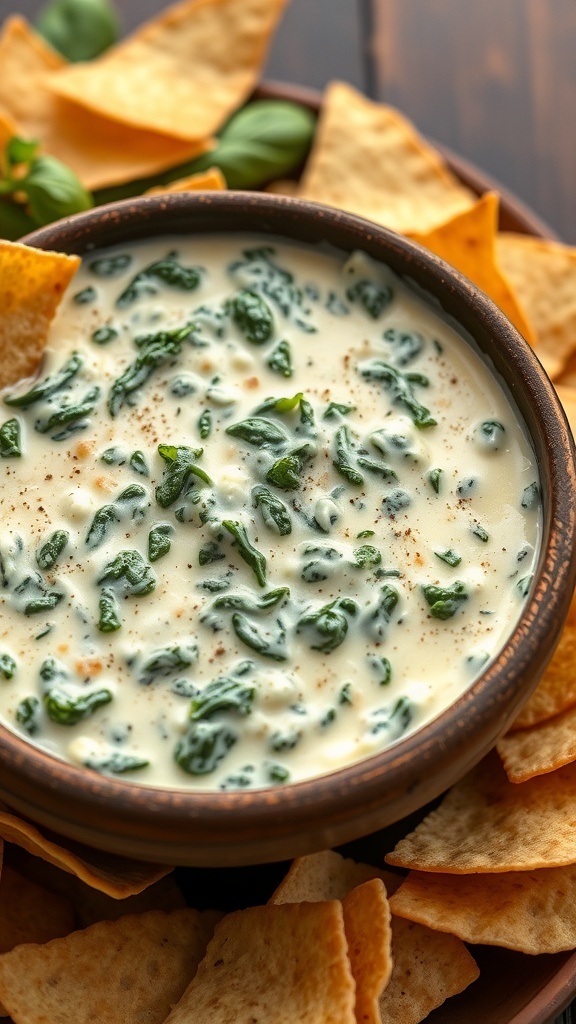 Creamy spinach and cheese dip served with tortilla chips