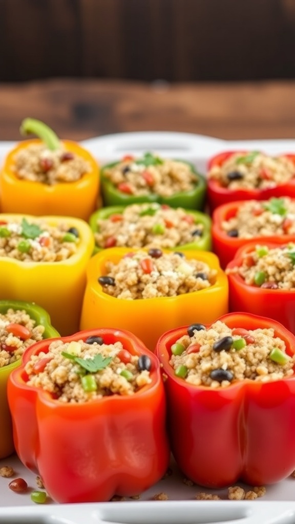 Colorful stuffed bell peppers filled with quinoa and vegetables