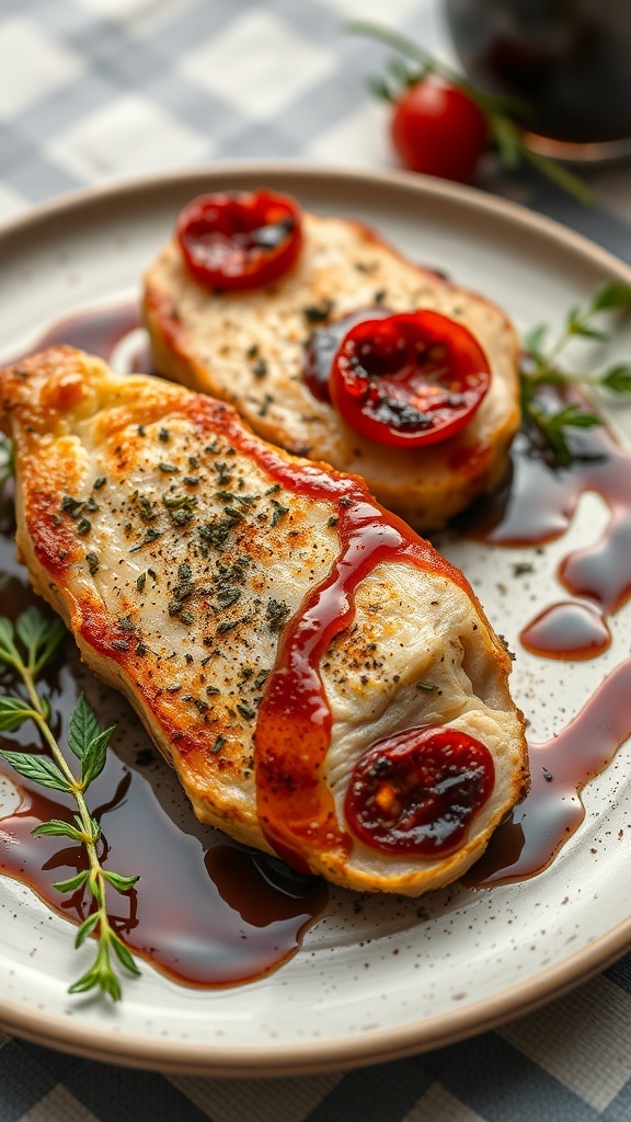 Stuffed pork chops with sun-dried tomatoes on a plate