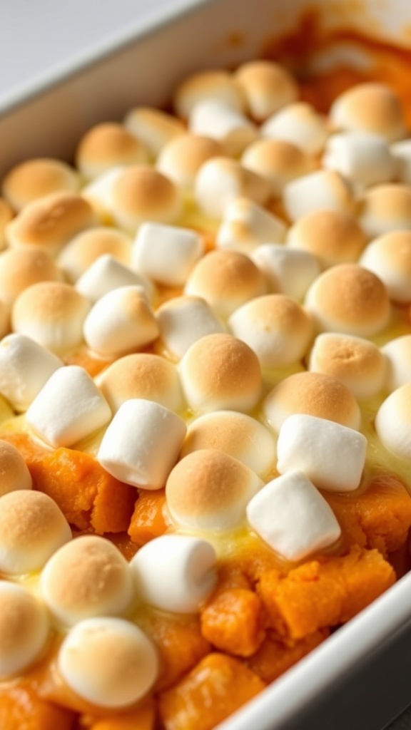Sweet Potato Casserole topped with marshmallows