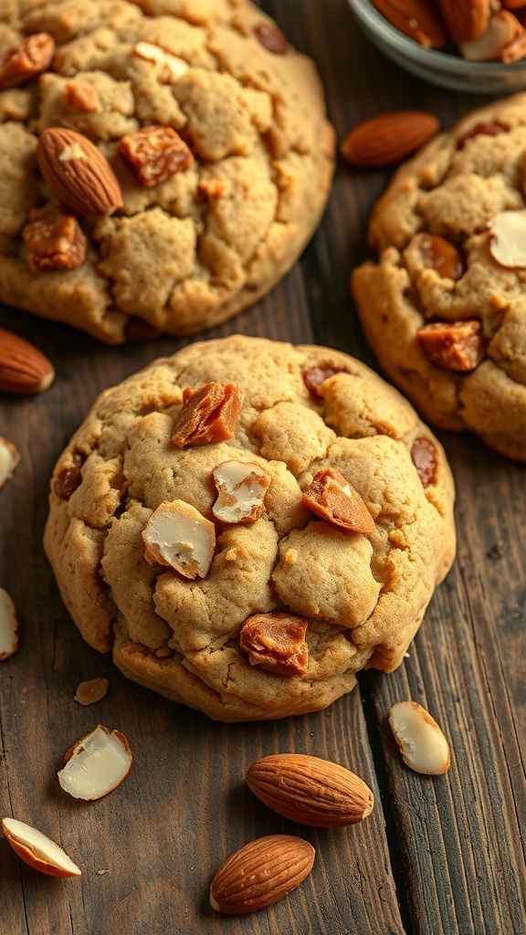 Toffee Almond Cookies with almonds scattered around