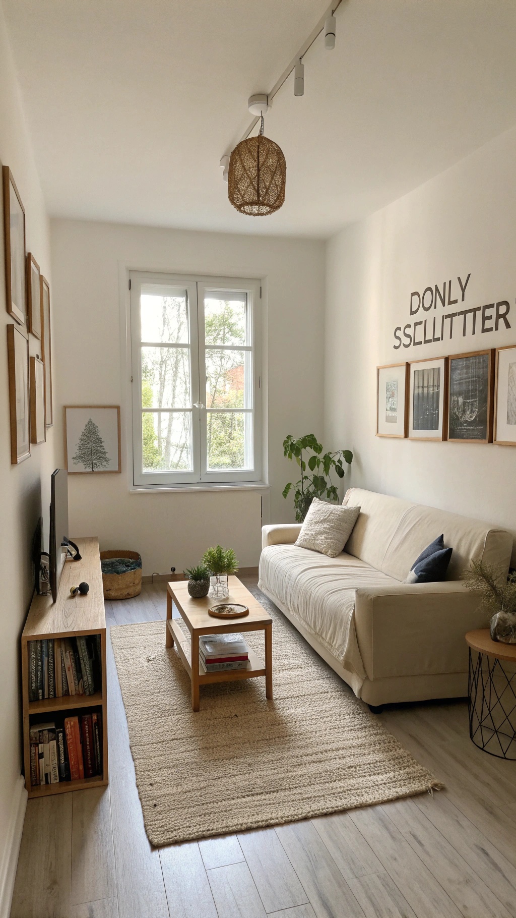 A bright and tidy living room with minimal furniture and decor.