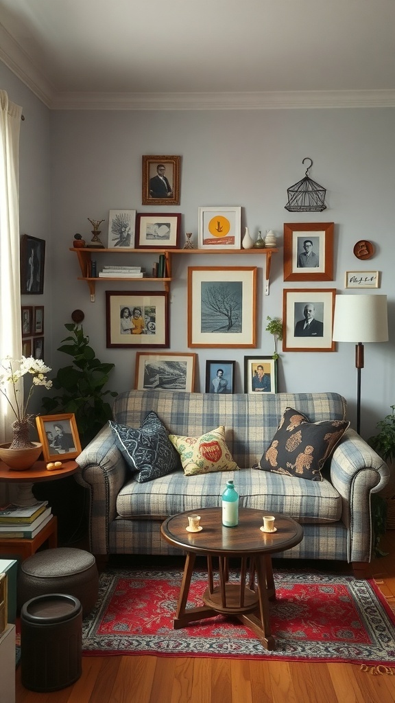 small sitting room with decorative wall art and cozy furniture