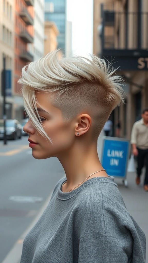 A stylish blonde fade hairstyle with a textured top, showcasing a clean fade on the sides and voluminous hair on top.