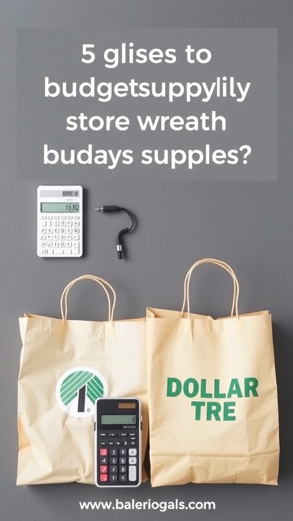 Image showing bags with dollar signs, a calculator, and text related to budget wreath supplies.
