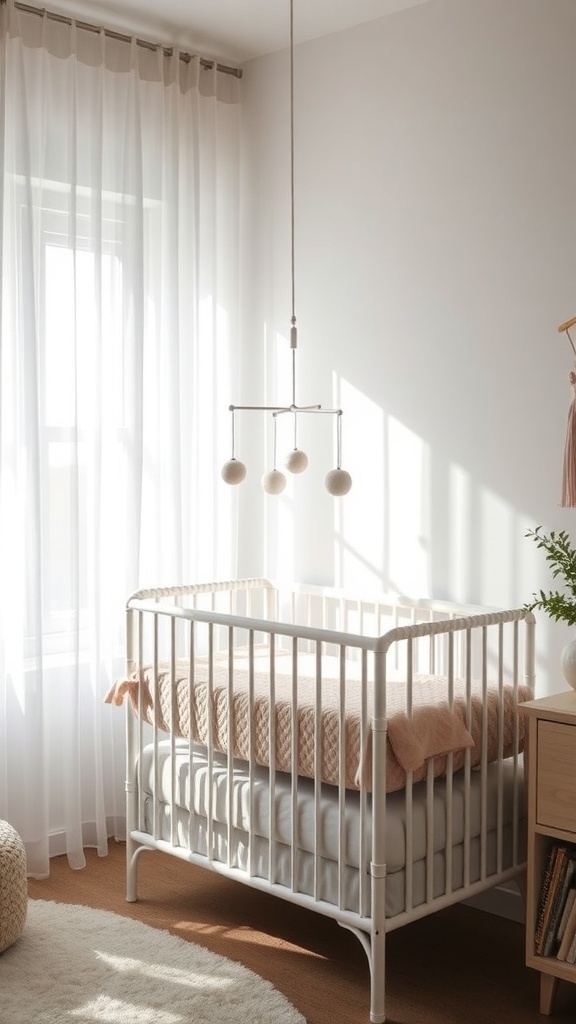 Cozy nursery corner with crib and soft lighting