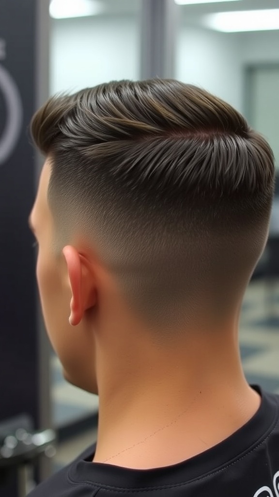 A stylish crew cut hairstyle for men with thick hair, featuring short sides and longer top.