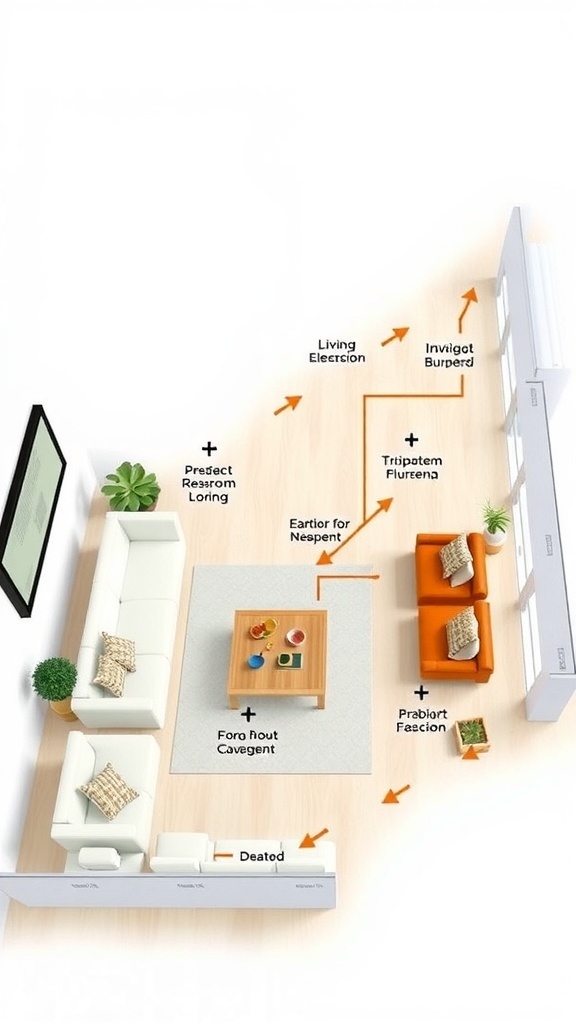An image illustrating an awkward living room layout with furniture arrangement.