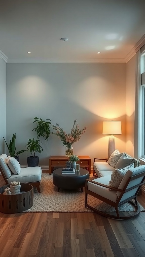 A serene bonus room featuring comfortable seating and plants, perfect for relaxation.