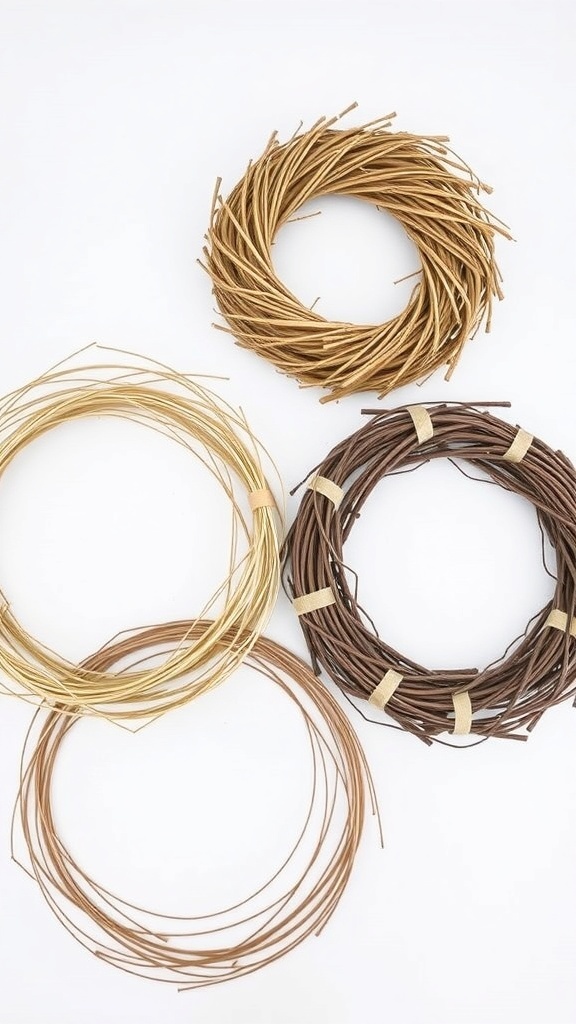 Various wreath bases suitable for creating a pumpkin wreath