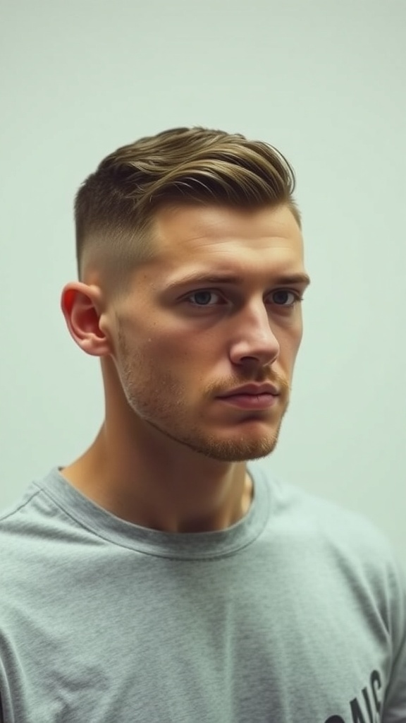 A man with a fade haircut and textured top, showcasing a modern hairstyle for fine hair.