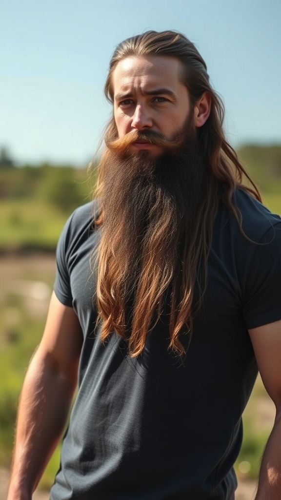 A man with long hair and a full beard standing outdoors