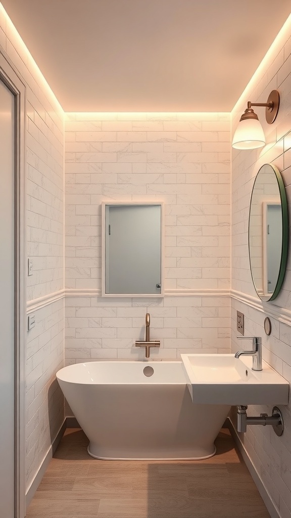 Modern bathroom with energy-efficient lighting and stylish fixtures.