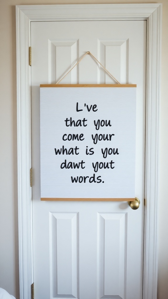 Inspirational quote board hanging on a white bedroom door