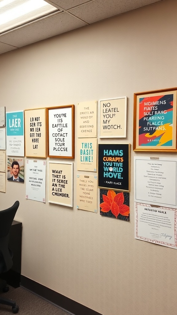 Colorful and motivational wall art displayed in a cubicle.