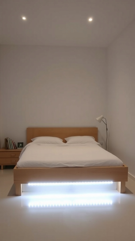 A Kallax bed featuring integrated LED lighting under the frame, creating a modern and cozy atmosphere.