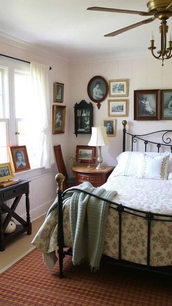 Cozy cottage bedroom with vintage decor and family heirlooms