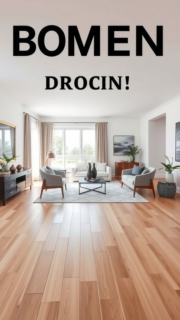 spacious living room and dining room combo with wooden flooring