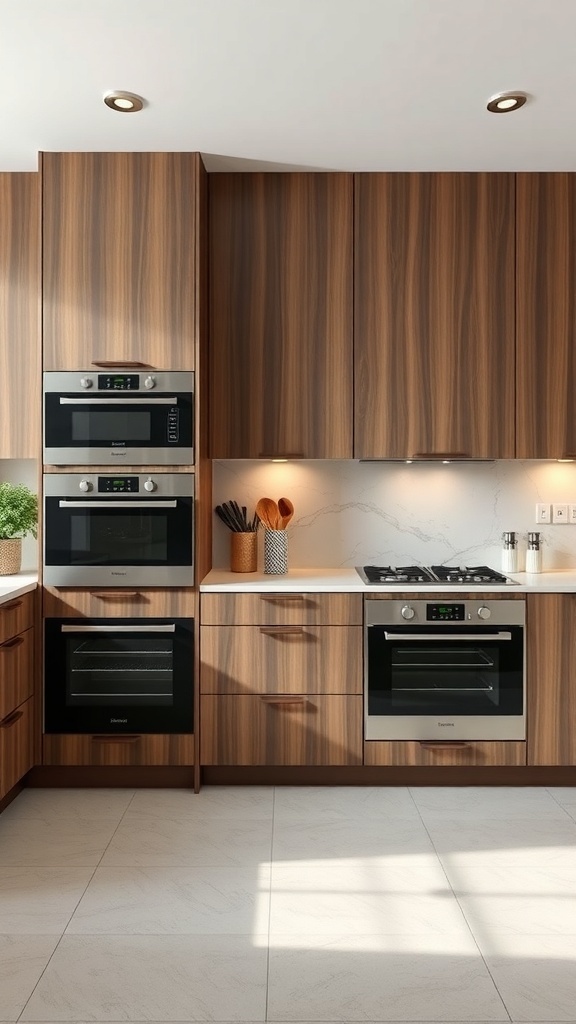 Modern kitchen with integrated appliances and wooden cabinetry