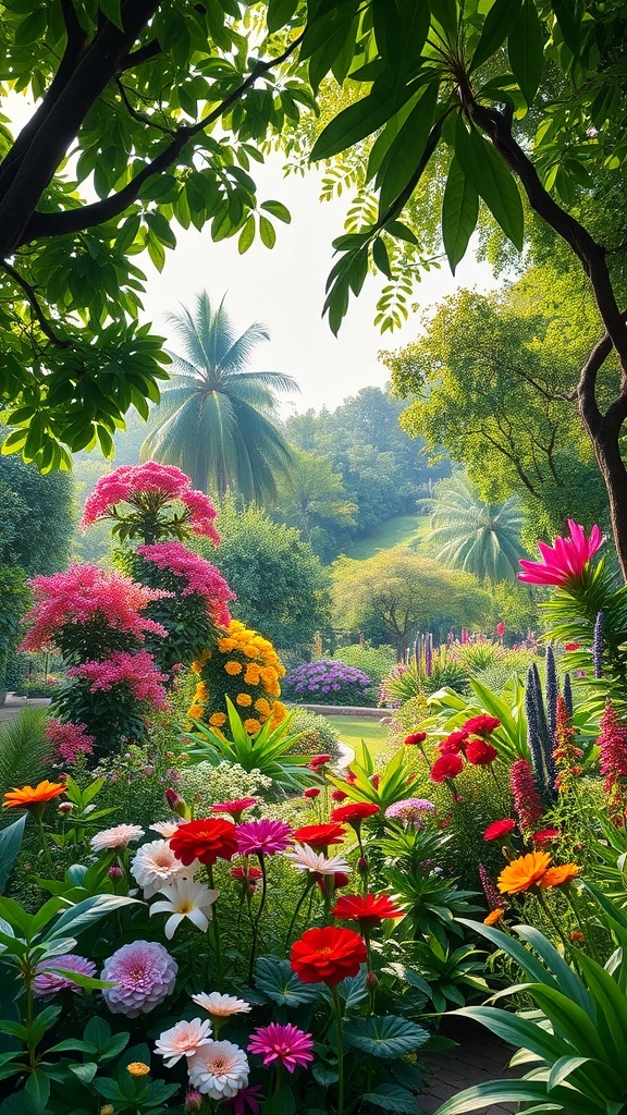 A vibrant garden filled with colorful flowers and lush greenery, symbolizing paradise.