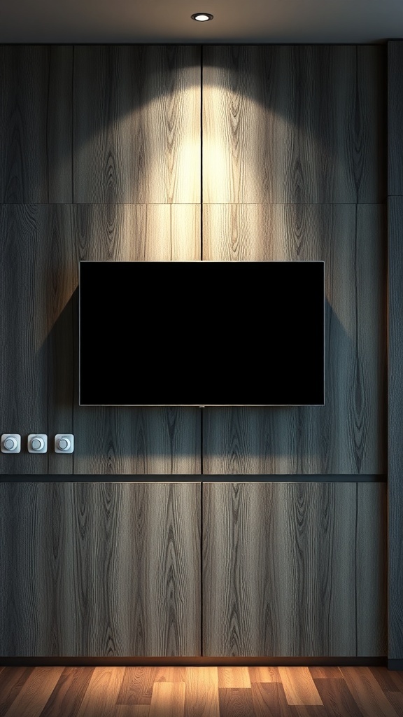 Textured wall panels with a TV mounted on them