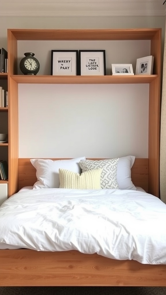 A cozy bed frame made from a Kallax unit, showcasing pillows and decorative elements.