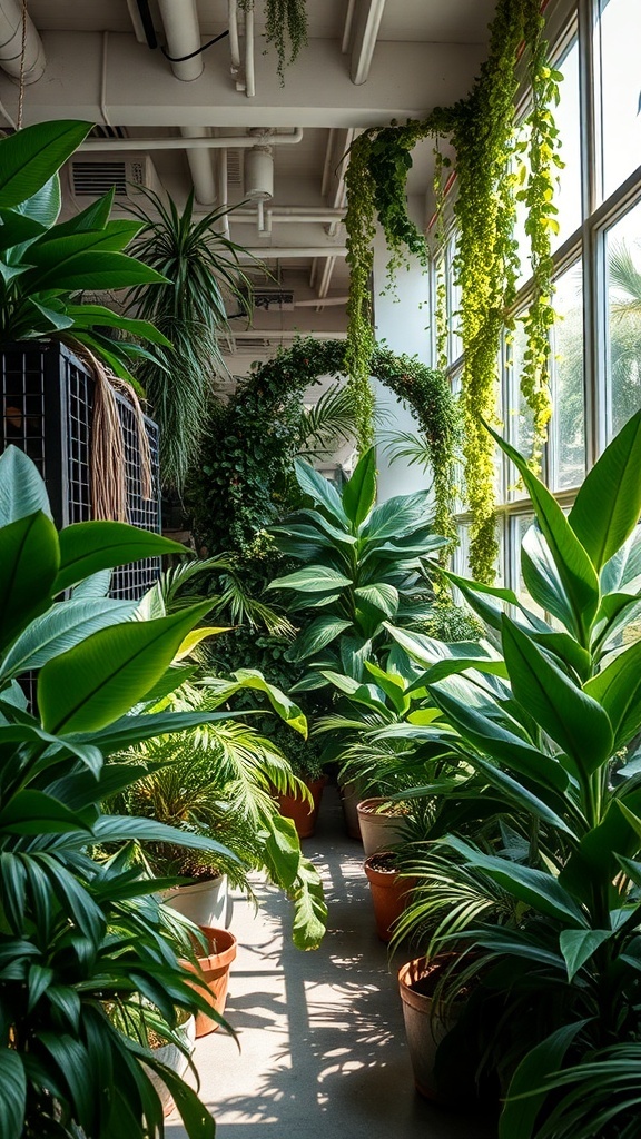 Indoor plant space with various greenery and sunlight