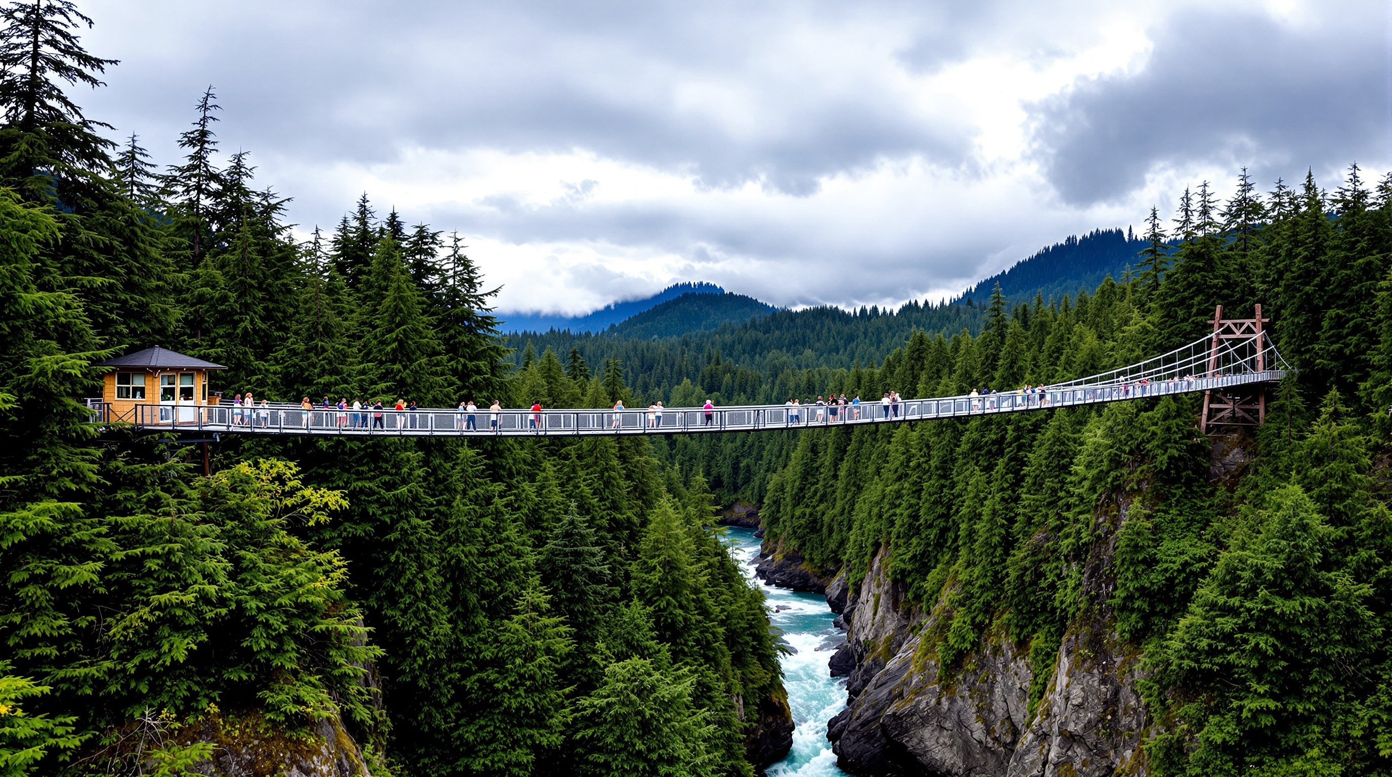 Capilano Suspension Bridge surrounded by lush green trees and mountains