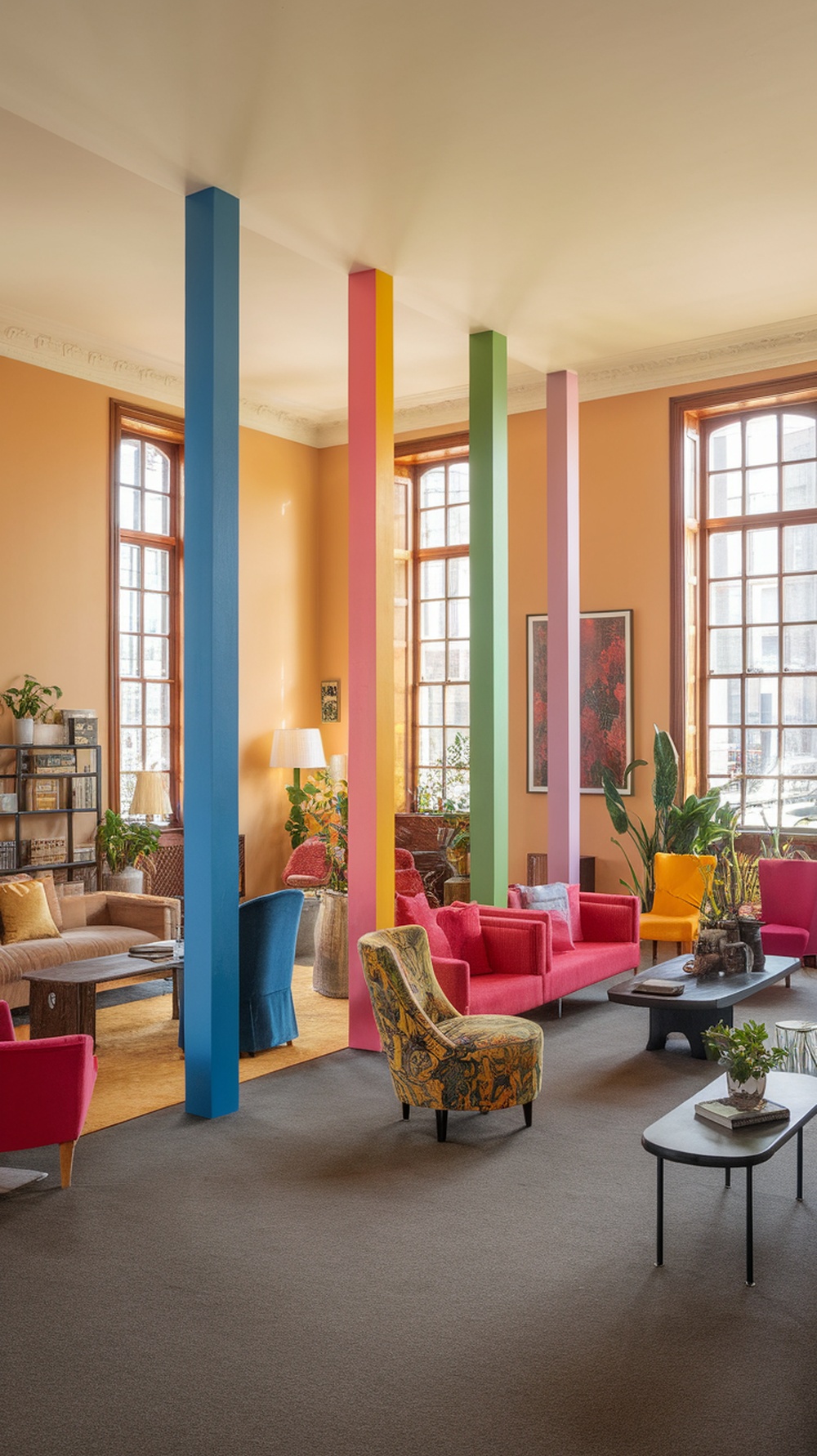 Colorful living room dividers in a bright and inviting space